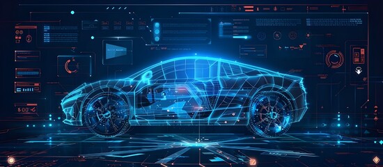 Poster - Car service future with HUD interface. Diagnostic auto, with infographics, analysis and statistic.