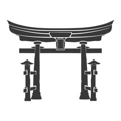 Silhouette japanese traditional gate black color only