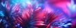 Minimal background with tropical leaves in vibrant gradient holographic neon color