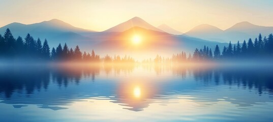 Poster - Serene early autumn high tatra lake  stunning mountain sunrise and pine forest reflection