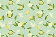 Fondo patrón de limones pintados a mano con acuarelas sobre fondo verde claro