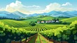 Generative AI A picturesque vineyard with rows of grapevines and hills in the backdrop.