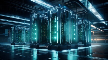 Poster - generative ai a futuristic visualization of a render farm facility, showcasing cutting-edge technolo