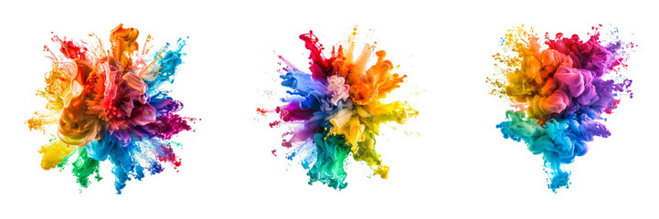 Wall Mural - Set of explosion of rainbow plastic paint isolated on a transparent background