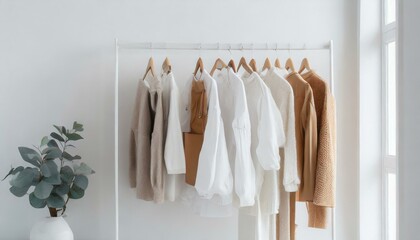 Wall Mural - female autumn clothes on hangers in white room