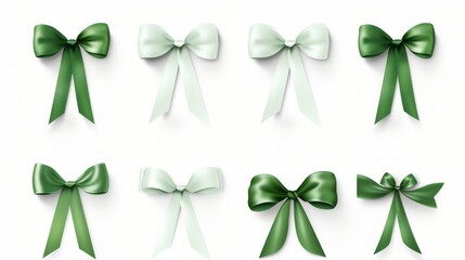 Aufkleber - Generative AI set of different green ribbons, on a white isolated background