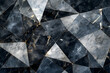 Dark with silver and gold geometric low poly mosaic luxury marble abstract background. Close-up surface grunge stone texture
