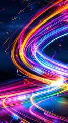 Poster - A colorful, swirling line of light with a blue background. The line of light is made up of many different colors, including red, yellow, and green. The image has a dreamy, ethereal quality to it