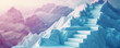 A conceptual image of a geometric staircase seamlessly blending with stylized mountain peaks, conveying progress and ascension