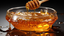 Honey Being Poured Into A Bowl, Sweet And Golden