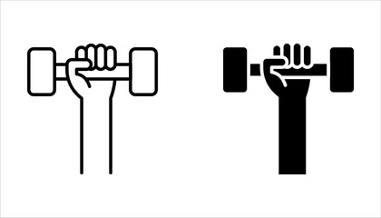 Hand with dumbbell linear icon set. Thin line vector isolated on white background