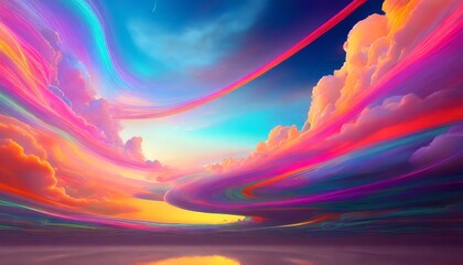 Wall Mural - 3d render abstract fantasy background of colorful sky with neon clouds