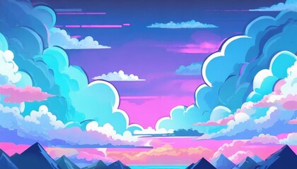 Wall Mural - anime cartoon neon game background app gaming background sky with clouds and bright cyberpunk colours colourful bg background wallpaper