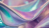 Fototapeta  - close up of ethereal pastel neon pink purple lavender mint holographic metallic foil background abstract modern curved blurred surreal futuristic disco rave techno festive dreamlike backdrop
