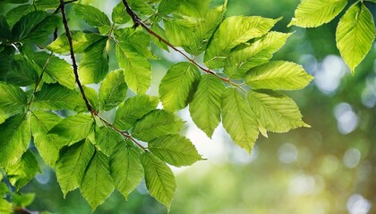 Wall Mural - green tree leaves and branches in summer in the nature green background