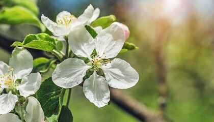 Wall Mural - beautiful spring natural background with apple tree flowers close up