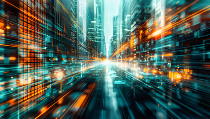 Wall Mural - night in the city blurs into a stream of lights, where the speed of life transforms roads into river