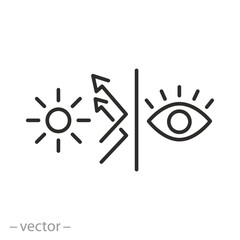 eye protection from sun rays, ultraviolet eyes protect icon, reflection uva or uvb light, thin line symbol on white background - editable stroke vector eps10