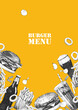 Burger Menu. Hand-drawn illustration of dishes and products. Ink. Vector	