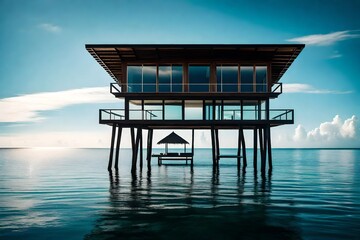 Canvas Print - lifeguard tower at sunset