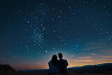 Fototapeta Natura - A couple enjoys a serene moment under the night sky, filled with countless stars, sharing a connection as profound as the universe above them.