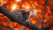  Koala resting on a branch, mouth agape