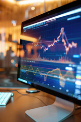 Wall Mural - Stock market trading platform charts exchange graphs on pc computer screen. Financial technology online investment data digital money prices indexes crypto analysis and forecast background.