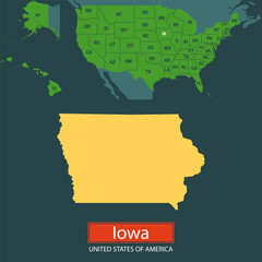 Wall Mural - United States of America, Iowa state, map borders of the USA Iowa state.