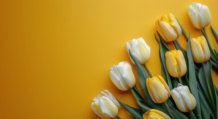 Wall Mural - Cluster of Yellow Tulips on Yellow Background