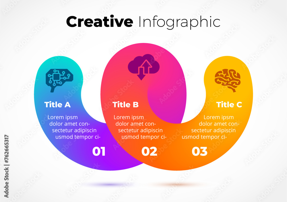 Creative 3D united infographic. Abstract vector fluid ribbon. Brain ...
