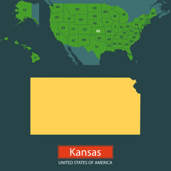 Wall Mural - United States of America, Kansas state, map borders of the USA Kansas state.