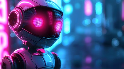 Wall Mural - small cute robot on a cyber background