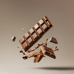 Wall Mural - a professional photo of a chocolate bar floating