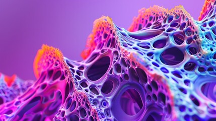Abstract multi-colored organic structure digitally generated, set against a vibrant purple background for a modern aesthetic.