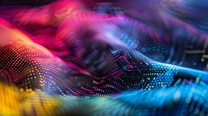 Close-up of a poster with a colorful dot mesh gradient, embodying modern design.