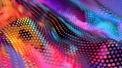 Close-up of a poster with a colorful dot mesh gradient, embodying modern design.