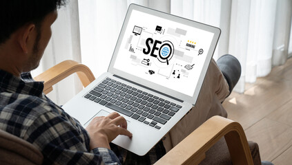 Sticker - SEO search engine optimization for modish e-commerce and online retail business showing on computer screen