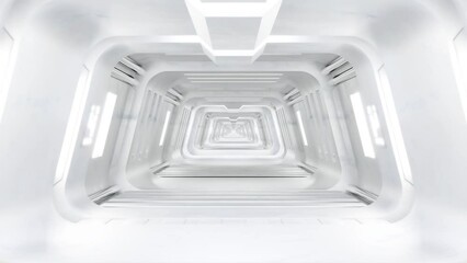 Wall Mural - 3D render of futuristic spaceship with white corridor