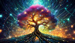 Digital Illustration of Glowing Tree on Network