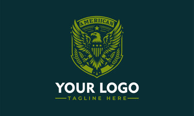 Sticker - american eagle logo Vector green shield with an eagle logo on it