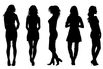 Wall Mural - Silhouettes of different women. Transparent background