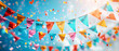 Festive Birthday Party Decor with Colorful Bunting and Confetti, Bright Blue Sky Background in Summer