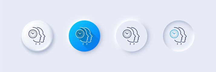 Poster - time management line icon. neumorphic, blue gradient, 3d pin buttons. clock sign. teamwork symbol. l