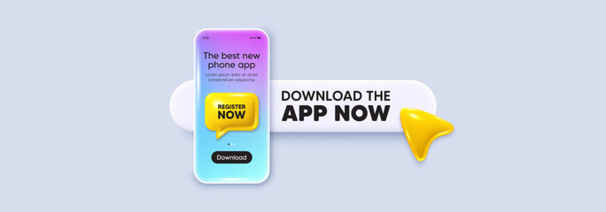 Fototapete - register now tag. download the app now. phone mockup screen. free registration offer. create an acco