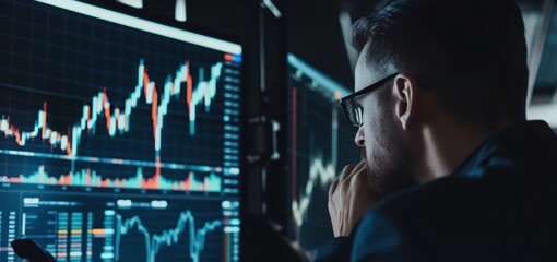 Poster - man working at computer monitor generative ai