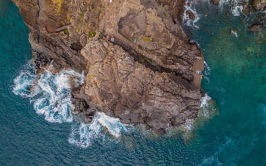 Sao Lourenco peninsula on Madeira from an aerial view.
Drone photos of Ponta de São Lourenço with ocean waves and clouds.