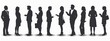  black and white, group of business people silhouettes standing in a line talking to each other Generative AI