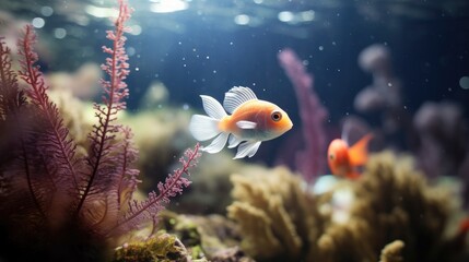 Sticker - A couple of fish swimming in an aquarium. Generative AI.