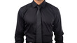 A man exudes mystery and sophistication in his black shirt and tie ensemble