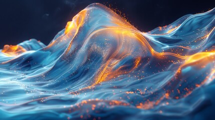  A photo of an oceanic wave, featuring orange-blue patterns on its surface, taken by a computer program
